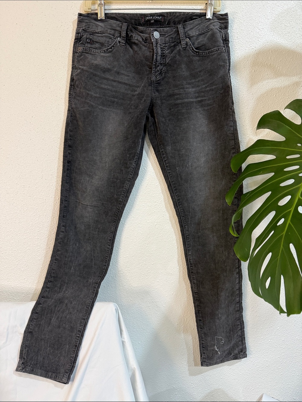 Dear John Black Washed Skinny Velour Jeans